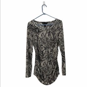 INC International Concepts Black and Cream Paisley Top